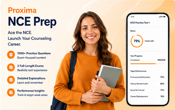 Proxima NCE Prep | National Counselor Exam Practice Tests, Qbank & Flashcards