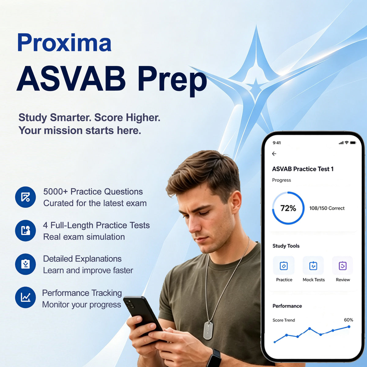 Proxima ASVAB Prep | Boost Your AFQT Score with Full Practice Tests & Flashcards